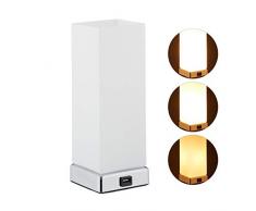 Relaxdays Dimmbare Nachttischlampe, 3 Leuchtstufen, Touchfunktion, USB Anschluss, Tischlampe HxBxT: 28x10x10 cm, weiß