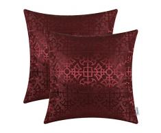 CaliTime Kissenbezüge Kissenhülle Packung mit 2 Dekokissenbezüge Cases für Couch Sofa Home Decor Vintage Glänzend & Matt Kontrast Kreuz Blumen Gitter Geometrische Figur 45cm x 45cm Burgund