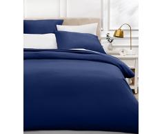 AmazonBasics - Bettwäsche-Set, Fadendichte 400, Baumwollsatin, 155 x 200 cm und zwei Kissenbezügen, 80 x 80 cm, Marineblau