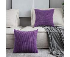 Home Kissenbezug, gestreift, Samt, volle Größe Skandinavisch 2 Packs, 16 x 16 S-Eggplant