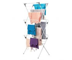 mDesign klappbarer Wäscheständer mit großer Ladekapazität auf 3 Ebenen – tragbares, kompaktes Trockengestell mit 27 Wäschestangen aus Metall und Kunststoff – weiß und grau