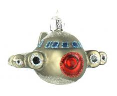 Old World Weihnachtsschmuck: Flugzeuge, Züge, Hubschrauber, Boote und Lastwagen, Glasornamente für Weihnachtsbaum Flugzeug Silber