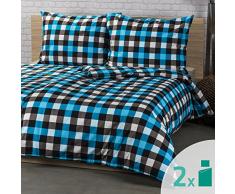 4Home 4-TLG. Bettwäsche Checker, Baumwoll-Mischgewebe, Turquoise/Grey/Black, 200 x 140 cm, 4-Einheiten