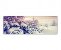 Panoramabild auf Leinwand und Keilrahmen 150x50cm BÃ¤ume Berge Schnee Sonnenuntergang