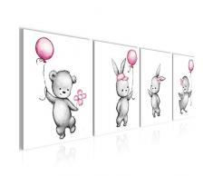 Bilder Kinderzimmer Tiere Wandbild 160 x 50 cm Vlies - Leinwand Bild XXL Format Wandbilder Wohnzimmer Wohnung Deko Kunstdrucke Rot 4 Teilig - MADE IN GERMANY - Fertig zum Aufhängen 017846b