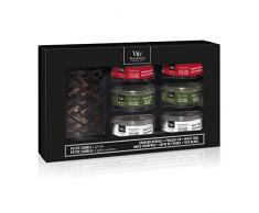 WoodWick Woodland-Duftkerze Geschenkset, 6 Petite Candles mit knisternden Dochten & 1 dekorativer Kerzenhalter