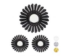 Relaxdays Dekospiegel Sonne, 3er Set, runde Hängespiegel, Wanddeko mit Aufhängung, Kunststoff Rahmen, Ø 25 cm, schwarz