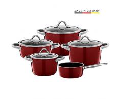 Silit Vitaliano Rosso Topfset 5-teilig, Töpfe mit Glasdeckek, Induktionstöpfe, Silargan Funktionskeramik, Topf Induktion, dunkelrot
