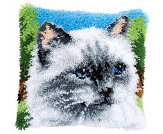 Vervaco PN-0146760 Knüpfkissen Silver Cat Knüpfpackung, Baumwolle, mehrfarbig, 40 x 40 cm / 16 x 16