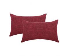 Lewondr Fine Linen Throw Pillow Case, Set of 2 Square Soft Woven Fine Pillow Cover Sham Sofa Cushion Decoration Solid Color Pillowcase, Christmas Decoration, 12x20 Inch(30x50 cm) - Wine Red
