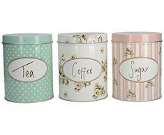 Katie Alice Cottage Flower dreiteiliges Set mit großen Kaffee-, Zucker- & Tee-Aufbewahrungs-Dosen - 4,21 x 5,1 (10,7 x 13 cm)