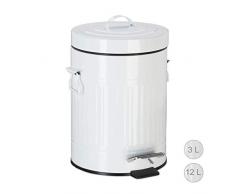 Relaxdays Treteimer Vintage, Abfalleimer für Küche oder Bad, aus Metall, mit Tretfunktion, Kosmetikeimer, 5 Liter, Weiß