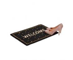 Relaxdays Fußmatte Welcome Kokos, HBT: 1,5 x 60 x 40 cm, Glitter, gepunktet, rutschfest, Kokosfaser, Gummi, mehrfarbig