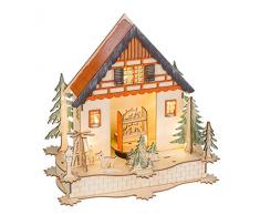 Unbekannt III Spieluhr Weihnachtshaus aus Holz mit 6 warm weißen LEDs, spielt 9 Melodien, batteriebetrieben, für Weihnachten und in der Adventszeit, ca. 27 x 29 x 13 cm, braun, Keine