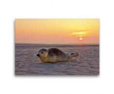 Premium Textil-Leinwand 75 x 50 cm Quer-Format Robbe am Strand von St. Peter-Ording | Wandbild, HD-Bild auf Keilrahmen, Fertigbild auf hochwertigem Vlies, Leinwanddruck von Manuela Falke
