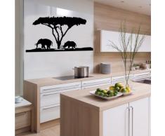 INDIGOS 4052166118002 Wandtattoo w556 Afrika / Steppe Elefant Nashorn Wandaufkleber 96 x 50 cm, schwarz