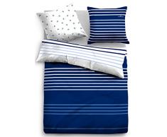 TOM TAILOR 0069836 Satin Bettwäsche Garnitur mit Kopfkissenbezug (Baumwolle) 1x 200x200 cm + 2X 80x80 cm, Indigoblau