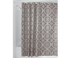 iDesign Medallion Textil Duschvorhang | 180 cm x 200 cm Duschabtrennung für Badewanne und Duschwanne | Vorhang aus Stoff mit verstärkter Oberkante | Polyester beige