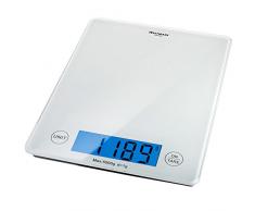 Westmark Digitale Küchenwaage mit Tara-Funktion, Wiegebereich bis 5 Kg, Glas-Wiegefläche, 23 x 18 x 1,8, Milchglas, Elegance, Weiß/Transparent, 30332260