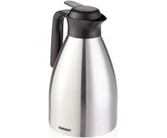Leifheit Shine 1, 5 L Isolierkanne, 100% dicht, Thermoskanne mit doppelwandigem Edelstahl-Isolierkörper, praktisches Öffnen und Schließen mit einer Hand, Kaffekanne, Teekanne, silber schwarz