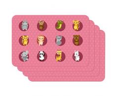 Venilia Animals Tischset Platzset für Esszimmer Tiere pink Muster, 4er Set abwischbar Polypropylen, lebensmittelecht, 45 x 30 cm, 4 Stück, 59111