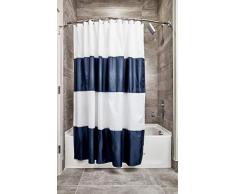 iDesign Zeno Duschvorhang Textil, wasserdichter Duschvorhang mit Streifen, waschbarer Duschvorhang in der Größe 183,0 cm x 183,0 cm, Polyester marineblau/weiß