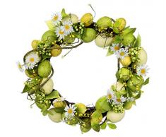 Flair Flower Rattan Eier und Margeriten, Ostern, Dekokranz mit Ostereier, Blumen, Künstlicher Eierkranz, Osterkranz, Tür Kranz, Wandkranz für Osterfest, Frühlingsdeko, gelb, 34 cm Ø