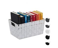 Relaxdays Aufbewahrungskorb, Griffe, vielseitiges Körbchen für Regale & Schränke, Kunststoff, 15,5 x 31 x 20,5 cm, weiß, M