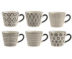 H+H Vhera Set Jumbo Tassen, Tellern, weiß/schwarz, 6 Stück