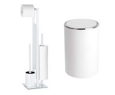 WENKO 21565100 Stand WC-Garnitur Rivalta/Bürstenhalter, Stahl/Glas, 18 x 70 x 20 cm, weiß & Schwingdeckeleimer Inca White, Mülleimer, Fassungsvermögen: 5 l, 18.5 x 25.5 x 18.5 cm, weiß