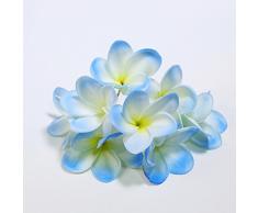 Künstliche Frangipani-Blumensträuße aus Polyurethan, fühlt sich echt an und fühlt sich echt an, als Dekoration für Hochzeit, Zuhause, Party, 10 Stück hellblau