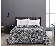DecoKing 86285 Tagesdecke 240 x 260 cm schwarz weiß Bettüberwurf zweiseitig pflegeleicht Black White Hypnosis Collection Mandala
