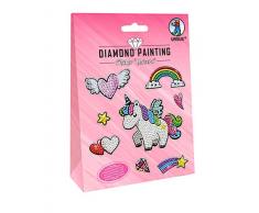 URSUS 43500001 Diamond Painting Unicorn, zum Gestalten von Stickern mit funkelnden Diamanten, 2 Stickerbögen 15 x 10 cm, mit verschiedenen Designs, Diamantensteine, Picker, Wachs und Schale, bunt