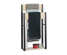 Relaxdays Handtuchhalter stehend, U-Design, 2 Ablagen, Handtuchständer Bad, HxBxT: 86 x 45 x 19 cm, Holz + Stahl, natur