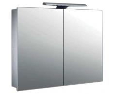 Mebasa MYBSPKALE8 Spiegelschrank Jokai 3D-Effekt, 2 Türen, 2 Glasablagen, 1 LED Leuchte, Kippschalter, vormontiert, TÜV geprüft