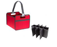 meori Red Foldable Box Shopper Hibiscus PLUS 12 Bottle Insert for Wine Tasting Farmers Market Shopping Handsfree heavy loads Weekend Party Set, Bundle