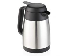 Leifheit Style 1, 0 L Isolierkanne, 100% dicht, Thermoskanne mit doppelwandigem Edelstahl-Isolierkörper, praktisches Öffnen und Schließen mit einer Hand, Kaffekanne, Teekanne, silber schwarz