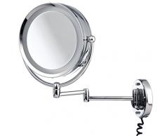 möve Mirrors Spiegel mit 5fach Vergrößerung, Schwenkarm und Beleuchtung ø 22 cm aus Edelstahl, silver