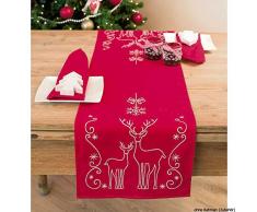 Vervaco Tischläufer Rehe & Eiskristalle Stickpackung/Läufer im vorgedruckt/vorgezeichnet, Baumwolle, Mehrfarbig, 30 x 105 x 0.3 cm