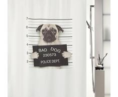 Spirella Anti-Schimmel Duschvorhang - Anti-Bakteriell, waschbar, wasserdicht, Polyester, „Bad Dog Mops“ 180x180cm Weiß