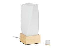 Relaxdays Prisma, Tischlampe, Wohn-& Schlafzimmer, Holz & Milchglas, E14 Nachttischlampe, 24 x 10 x 10 cm, weiß/Natur