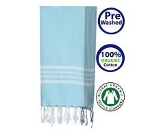 Pestemal Badetuch Pestemal aus Bio-Baumwolle, vorgewaschen, 99 x 165 cm, saugstark, schnelltrocknend, weich und kompakt, maschinenwaschbar, stilvoll und umweltfreundlich X-Large Solid Aqua