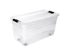keeeper Aufbewahrungsbox mit Rollen, Deckel und Schiebeverschluss, 79,5 x 39,5 x 41 cm, 83 l, Konrad, Transparent