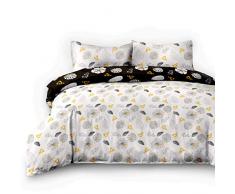 AmeliaHome 06525 3tlg Biber Bettwäsche 160x200 cm mit 2 Kissenbezügen 70x80 cm 100% Baumwolle Blumenmuster Bettbezug Reißverschluss Snuggy Collection Floral Rain weiß schwarz gelb