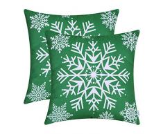 CaliTime Kissenbezüge Kissenhülle Packung mit 2 kuscheligen Fleece-Dekokissenbezügen für das Schlafsofa Weihnachten Schneeflocken 45 x 45cm Weihnachten Grün