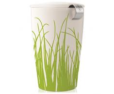 Keramikbecher Kati mit Teesieb und Deckel von Tea Forté, zum Aufgießen von Blatttees, Frühlingsgras