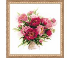 Riolis Peonies in a Vase Cross Stitch kit, Baumwolle, Multi-Color, 40 x 40 x 0,1 cm