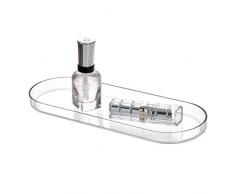 iDesign Kosmetikschale, flache Ablage aus Kunststoff für Kosmetik, Schmuck oder Schreibwaren, ovale Schlüsselschale für Flur, Büro und Bad, durchsichtig