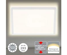 Briloner Leuchten LED Panel, Deckenleuchte, Deckenlampe, inkl. Hintergrundbeleuchtungseffekt, 18 Watt, 2.400 Lumen, 4.000 Kelvin, Weiß, Quadratisch, 29,3 x 29,3cm, W, 3x29,3 cm