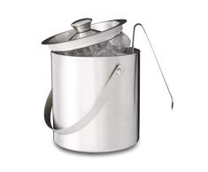 Relaxdays Eisbehälter rund mit Deckel, Eiszange, Eiswürfel-Kühler für Bar, Party, 2 Liter, HxBxT: 17 x 15 x 15cm, silber